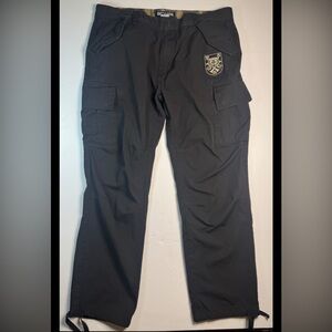 Hustle Gang Mens Cargo Pants SZ 40 Black Tactical Ripstop Streetwear Drawstring